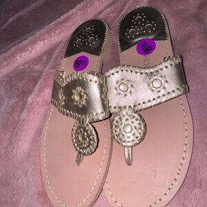 Jack Rogers Metallic Gold Leather Thong Sandals